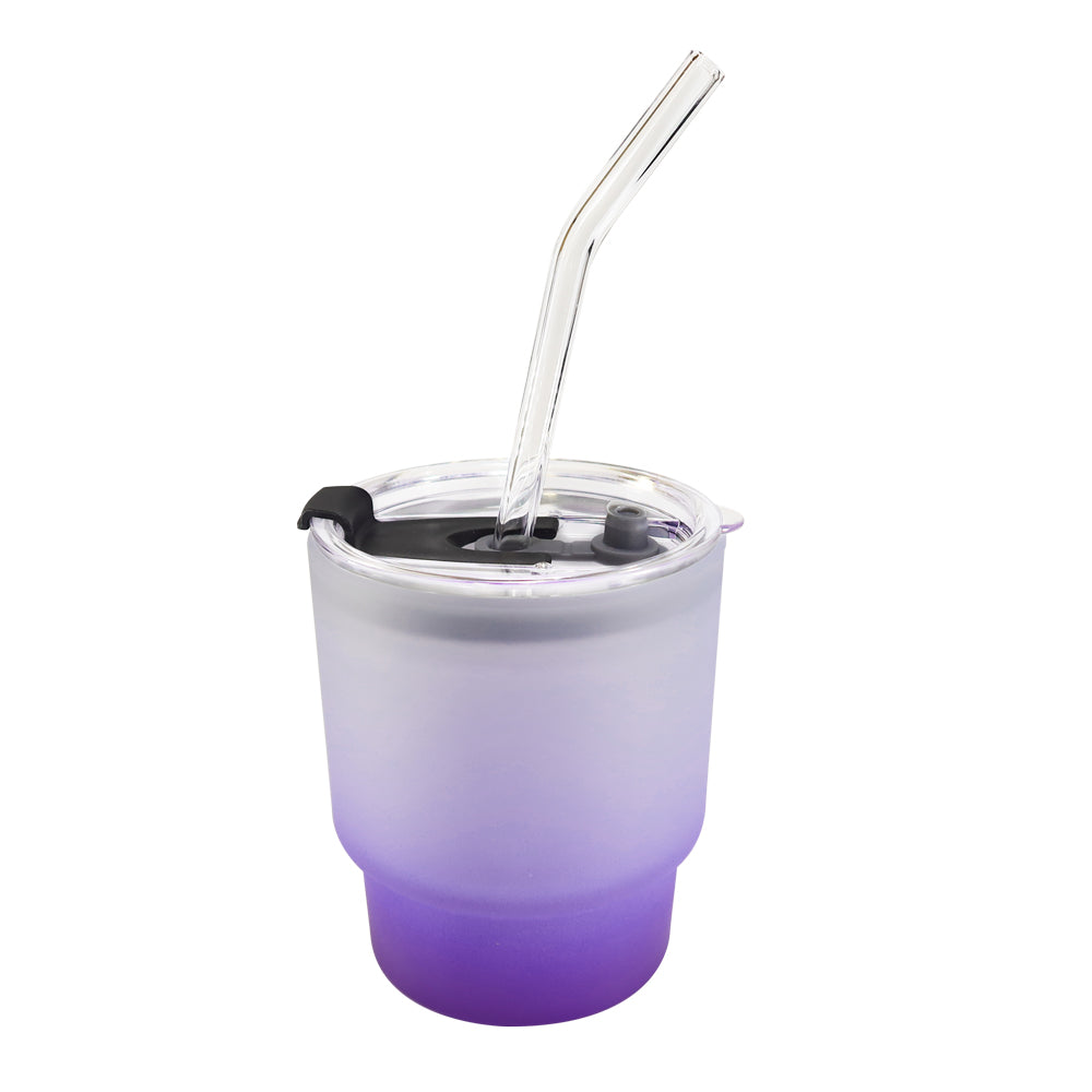 Copo de Vidro 400ml Degradê Roxo com Tampa Acrílica para Sublimação