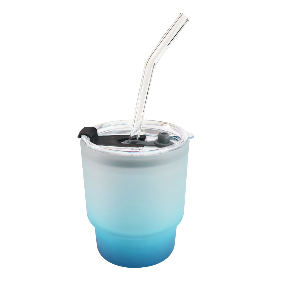 Copo de Vidro 400ml Degradê Verde Turquesa com Tampa Acrílica para Sublimação