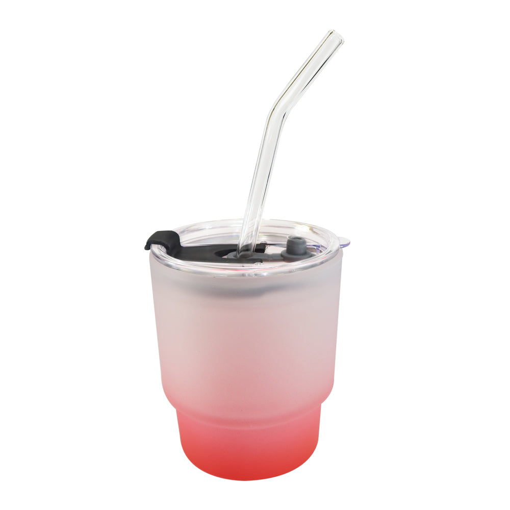 Copo de Vidro 400ml Degradê Vermelho com Tampa Acrílica para Sublimação