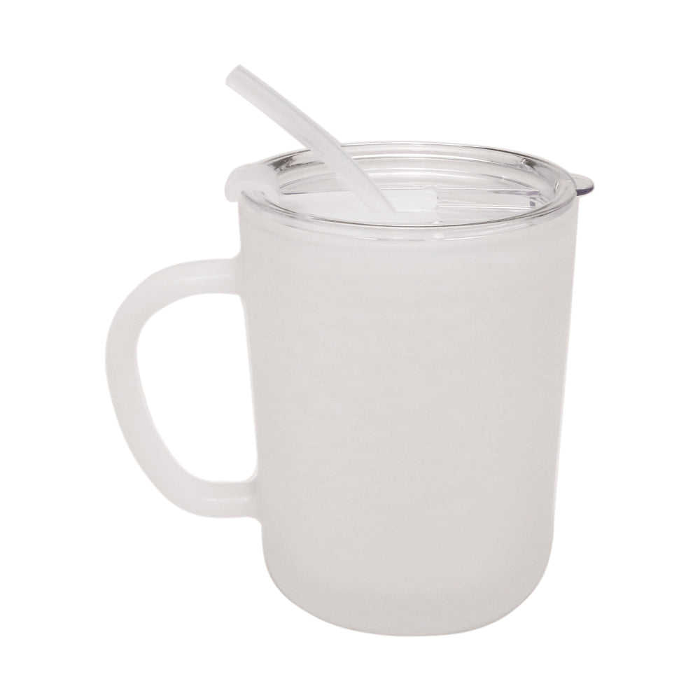 Copo de Vidro Fosco 400ml com Tampa e Canudo para Sublimação