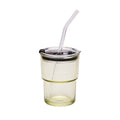Copo de Vidro Âmbar 440ml com Tampa Acrílica e Canudo para Sublimação