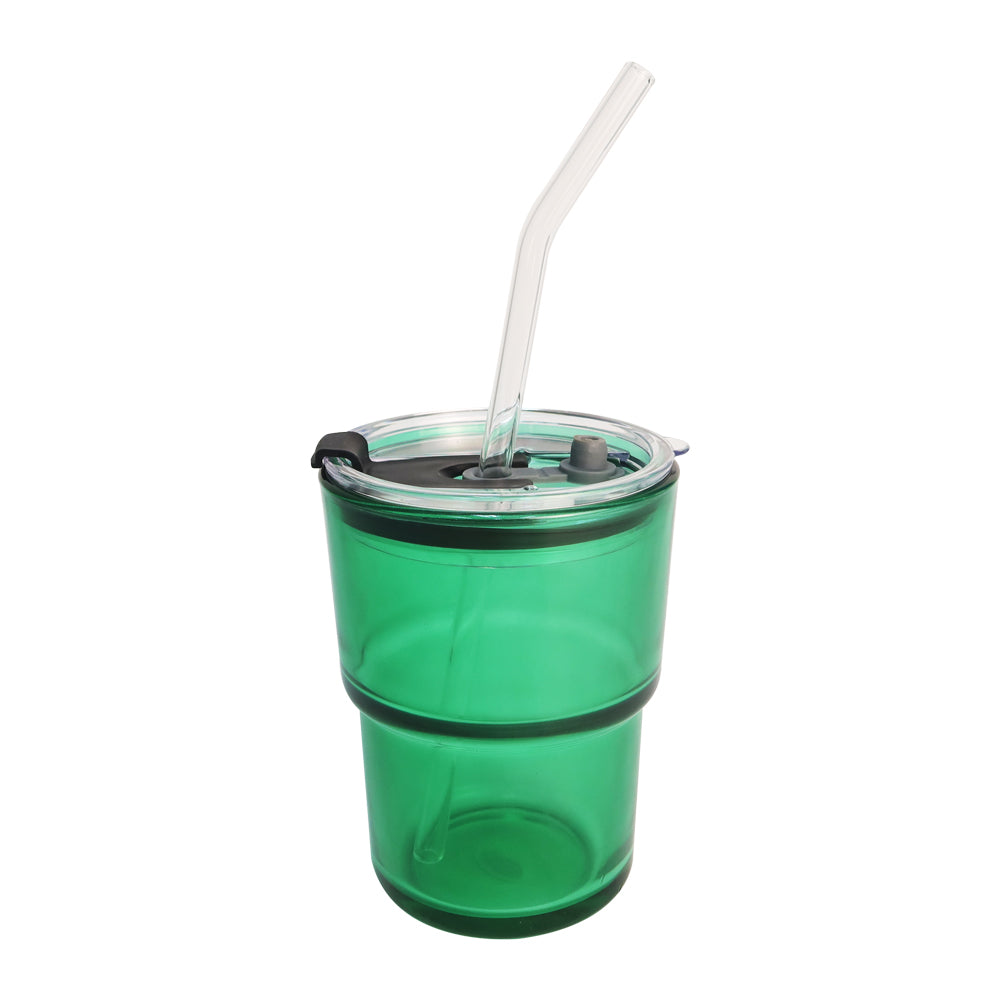 Copo de Vidro Verde 440ml com Tampa e Canudo para Sublimação