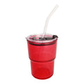 Copo de Vidro Vermelho 440ml com Tampa e Canudo para Sublimação
