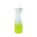 Copo de Vidro 500ml Degradê Amarelo com Tampa de Bambu e Canudo para Sublimação