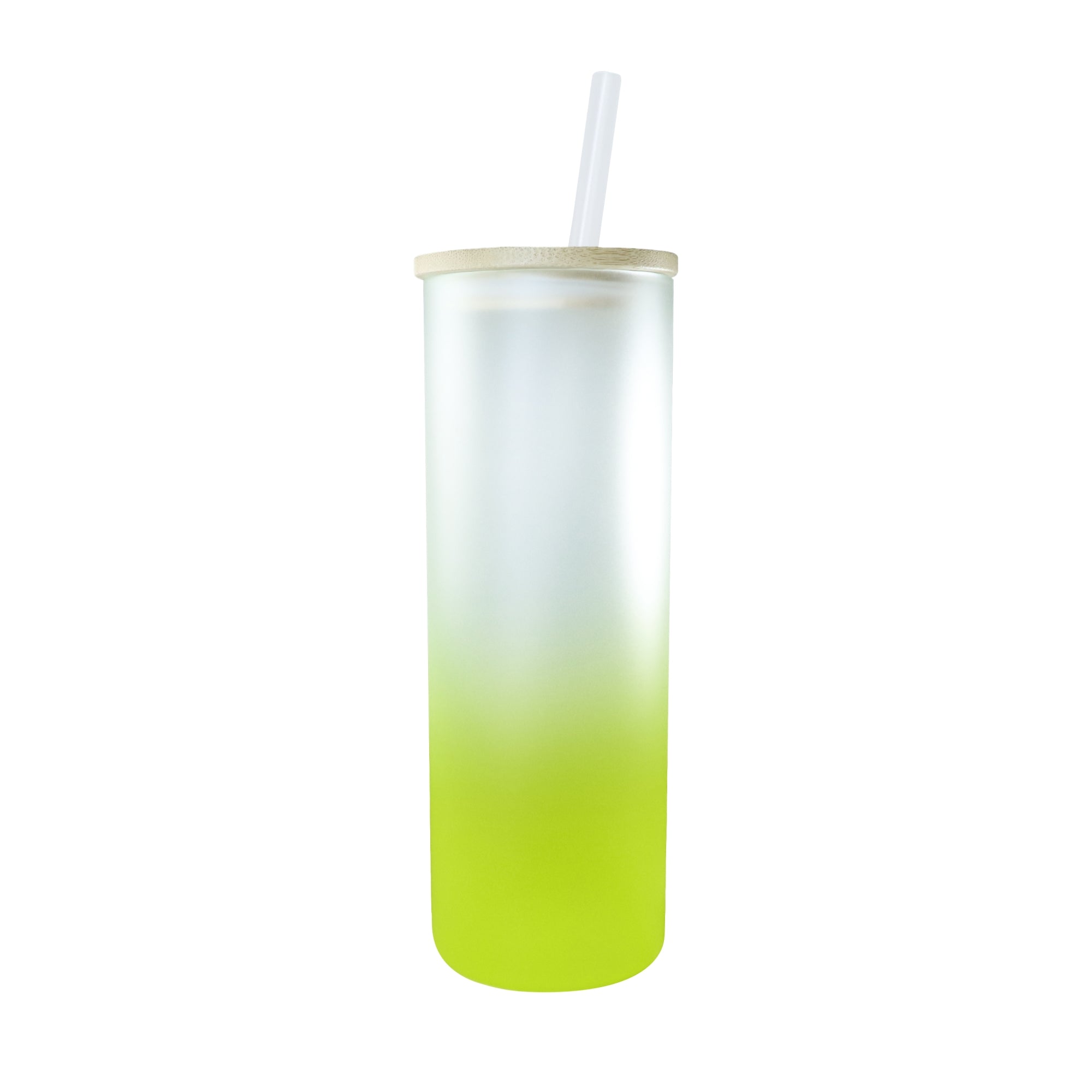 Copo de Vidro 500ml Degradê Amarelo com Tampa de Bambu e Canudo para Sublimação