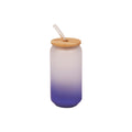 Copo de Vidro 500ml Degradê Azul Escuro com Tampa de Bambu para Sublimação