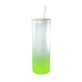 Copo de Vidro 500ml Degradê Verde Claro com Tampa de Bambu para Sublimação