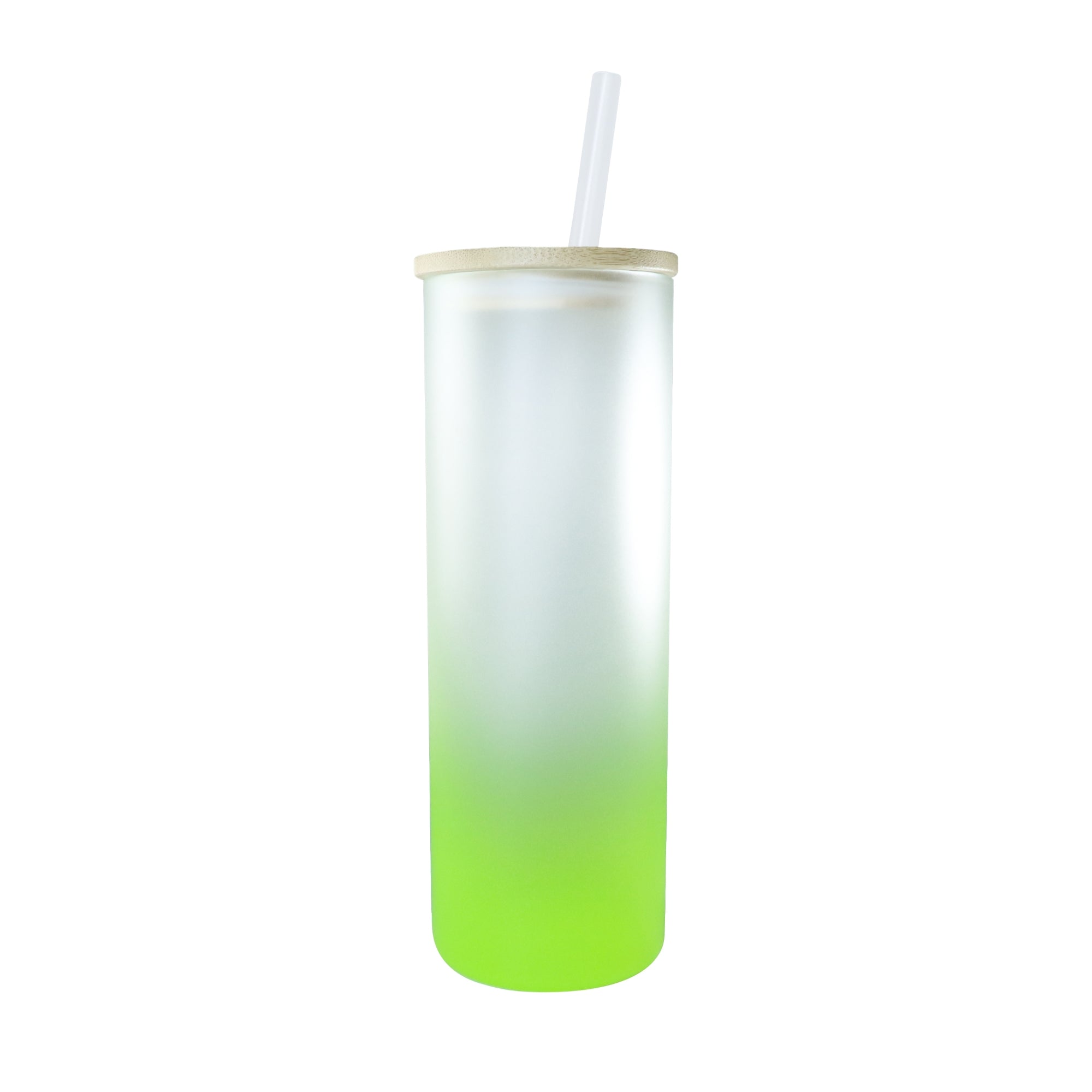 Copo de Vidro 500ml Degradê Verde Claro com Tampa de Bambu para Sublimação