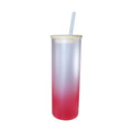 Copo de Vidro 500ml Degradê Vermelho com Tampa de Bambu e Canudo para Sublimação