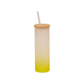 Copo de Vidro 550ml Degradê Amarelo Limão com Tampa de Bambu e Canudo para Sublimação