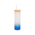 Copo de Vidro 550ml Degradê Azul Claro com Tampa de Bambu e Canudo para Sublimação