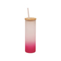 Copo de Vidro 550ml Degradê Rosa com Tampa e Canudo de Bambu para Sublimação