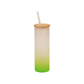 Copo de Vidro 550ml Degradê Verde Claro com Tampa de Bambu e Canudo para Sublimação