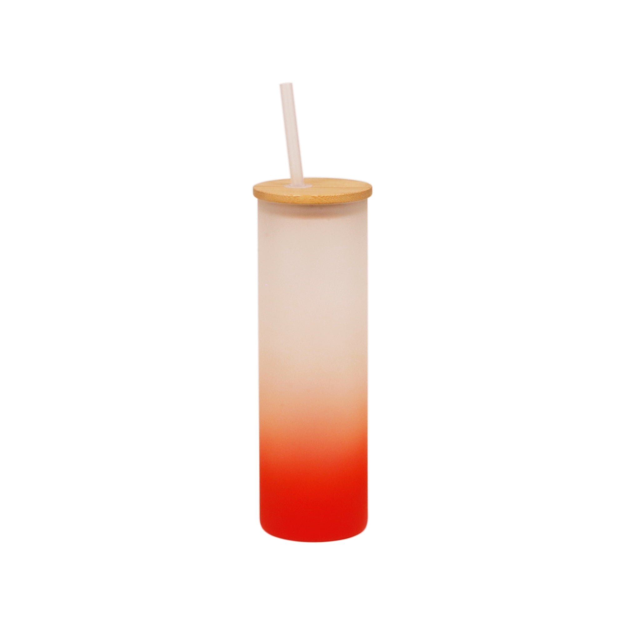 Copo de Vidro 550ml Degradê Vermelho com Tampa Bambu e Canudo para Sublimação