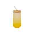 Copo de Vidro 600ml Degradê Amarelo Limão com Tampa de Bambu e Canudo para Sublimação