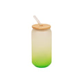 Copo de Vidro 600ml Degradê Verde com Tampa de Bambu e Canudo para Sublimação
