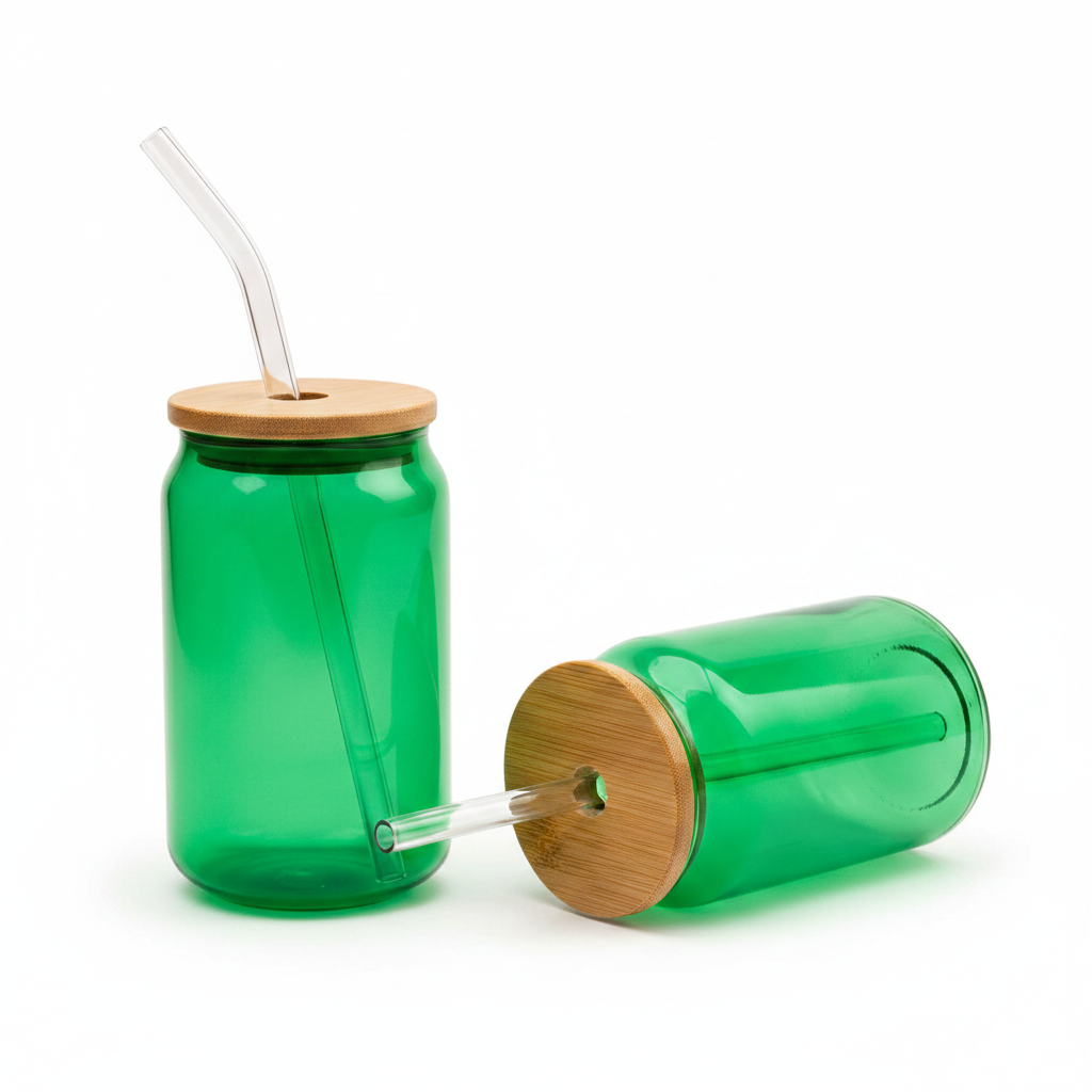 440ml Glass Tumbler with Bamboo Lid and Straw for Sublimation