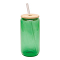 Copo de Vidro Borosilicato 550ml Verde com Tampa Bambu e Canudo para Sublimação