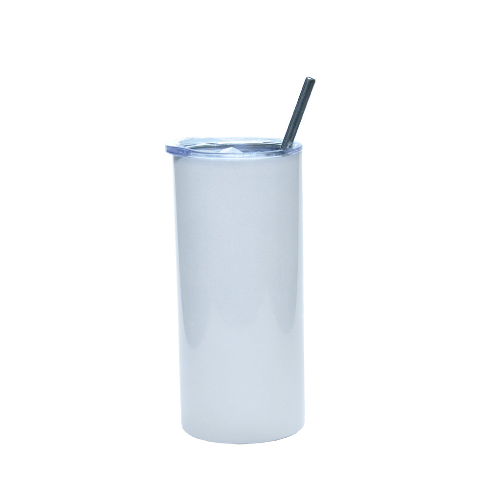Copo de Inox 450ml Branco Pérola com Tampa e Canudo para Sublimação
