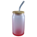 Copo de Vidro 450ml Degradê Vermelho com Tampa Bambu e Canudo para Sublimação