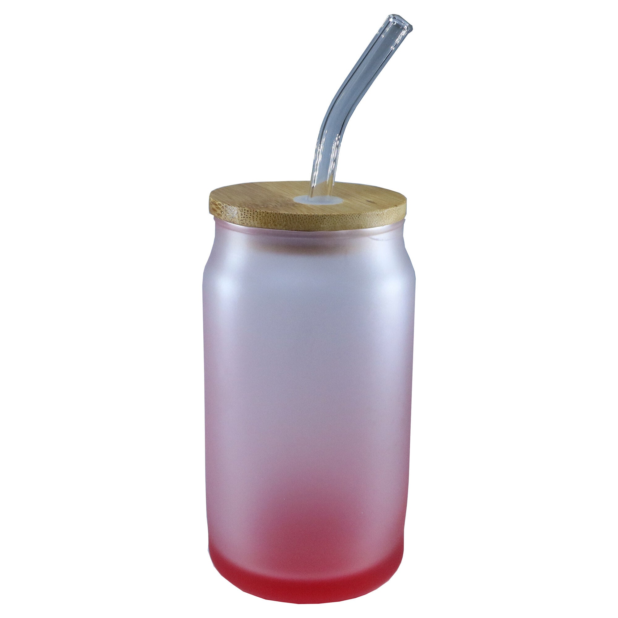 Copo de Vidro 450ml Degradê Vermelho com Tampa Bambu e Canudo para Sublimação