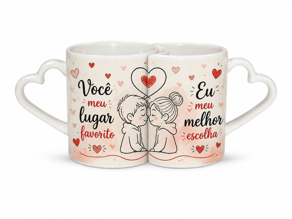 Caneca de Cerâmica Branca 325ml com Alça Coração para Sublimação