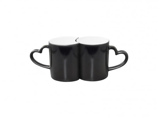 Caneca Mágica Preta 325ml com Alça Coração em Cerâmica para Sublimação