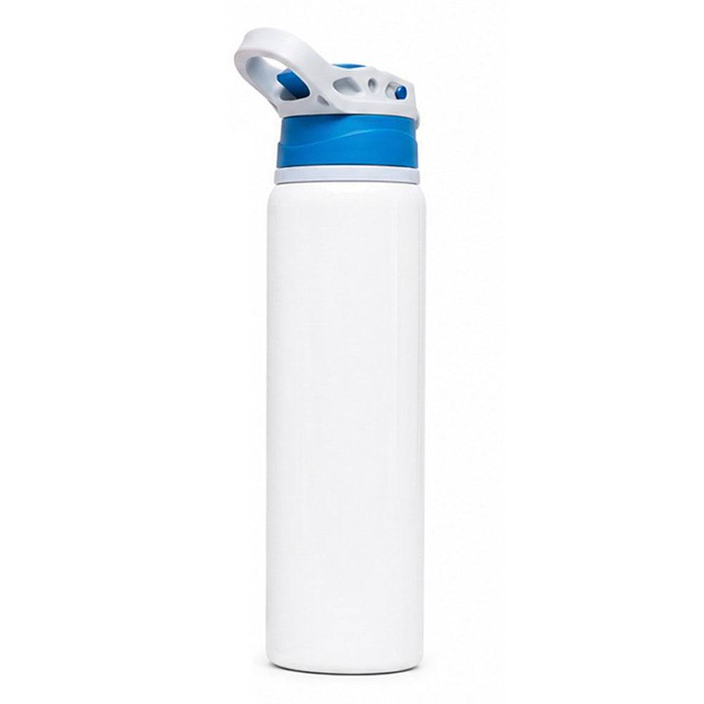 Garrafa Alumínio Sport Pop 600ml Branca com Tampa Azul e Branco