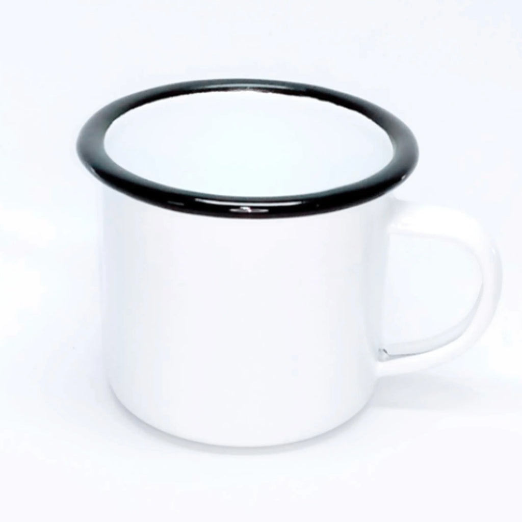 White Enamel Mug with Black Rim 360ml for Sublimation LiVE