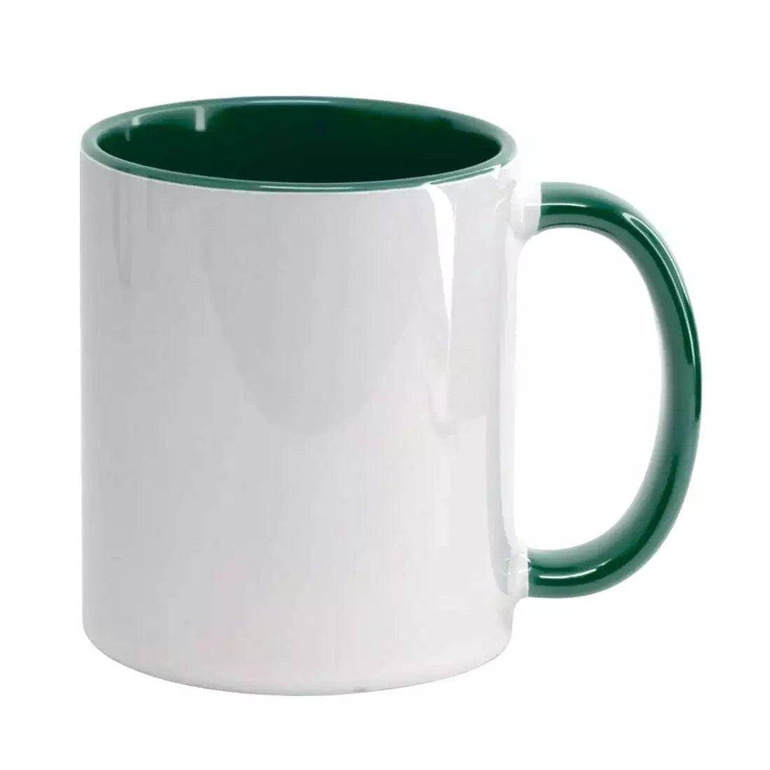 Caneca de Cerâmica Branca 325ml com Interior e Alça Verde para Sublimação