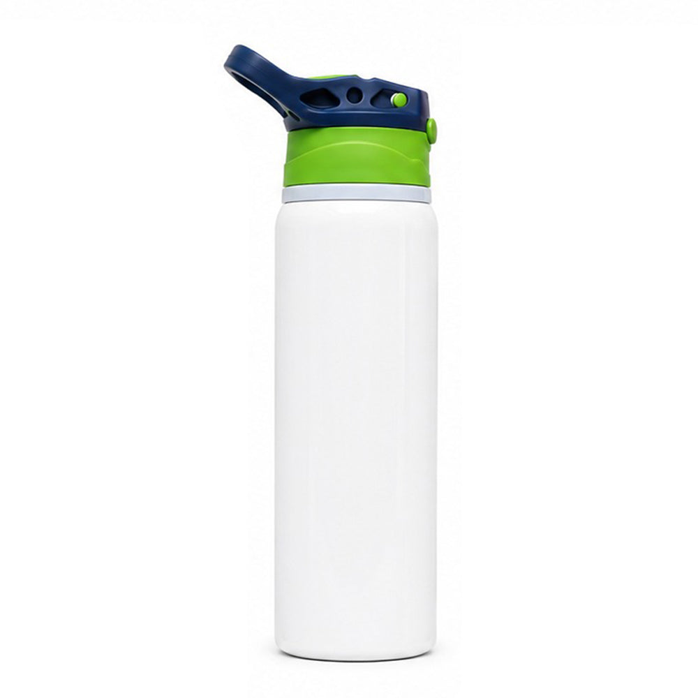 Garrafa Inox Sport Pop 350ml Branca com Tampa Verde e Azul Escuro