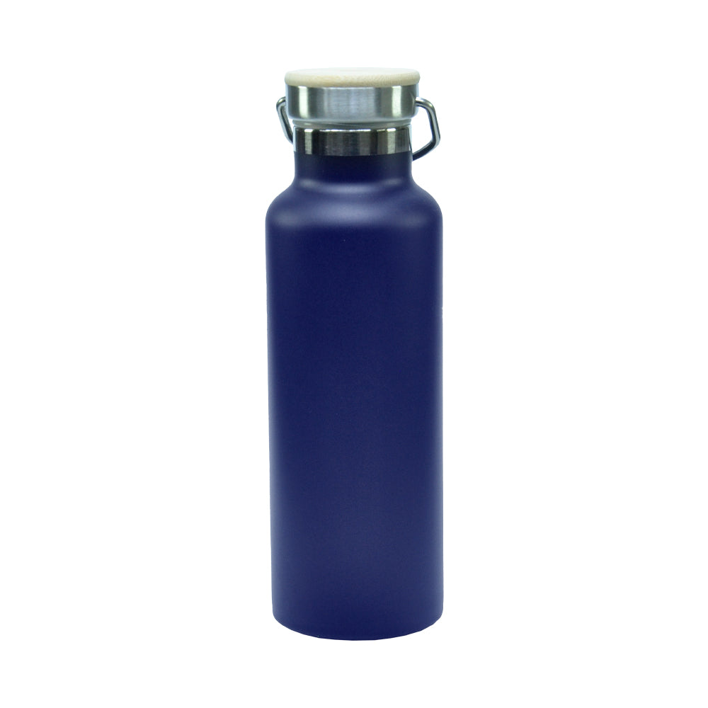 Garrafa Térmica de Inox 500ml Azul Fosca com Tampa Bambu para Sublimação