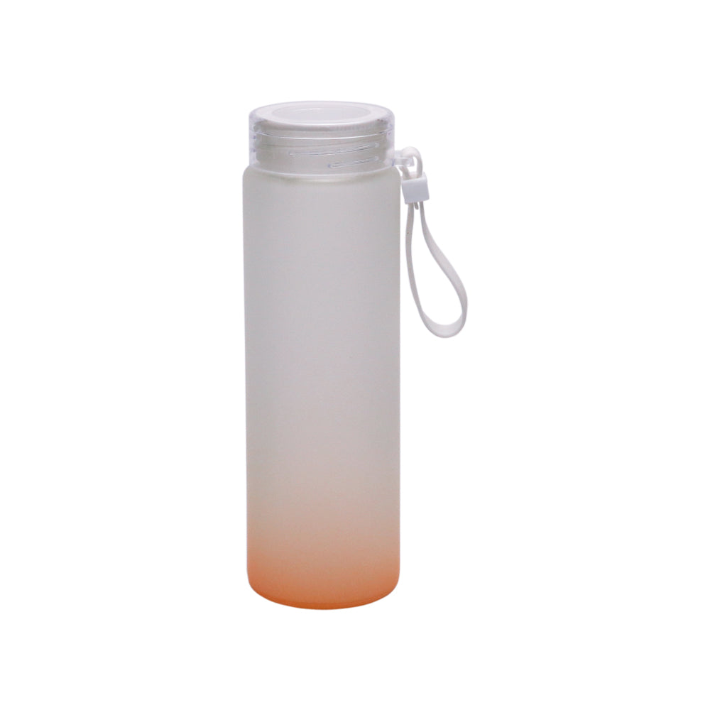 Garrafa de Vidro 450ml Degradê Laranja com Tampa e Alça para Sublimação