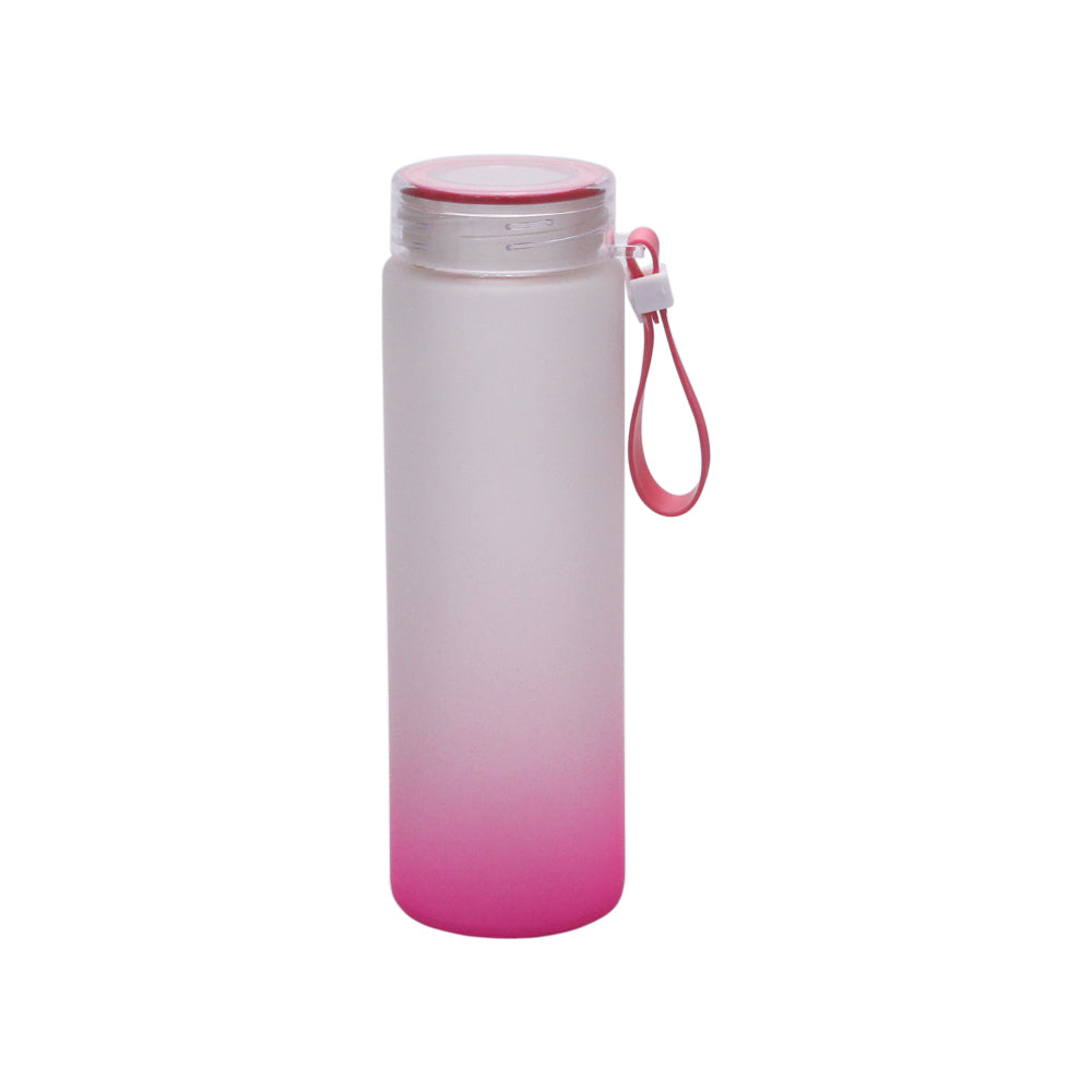 Garrafa de Vidro 450ml Degradê Rosa com Tampa e Alça para Sublimação