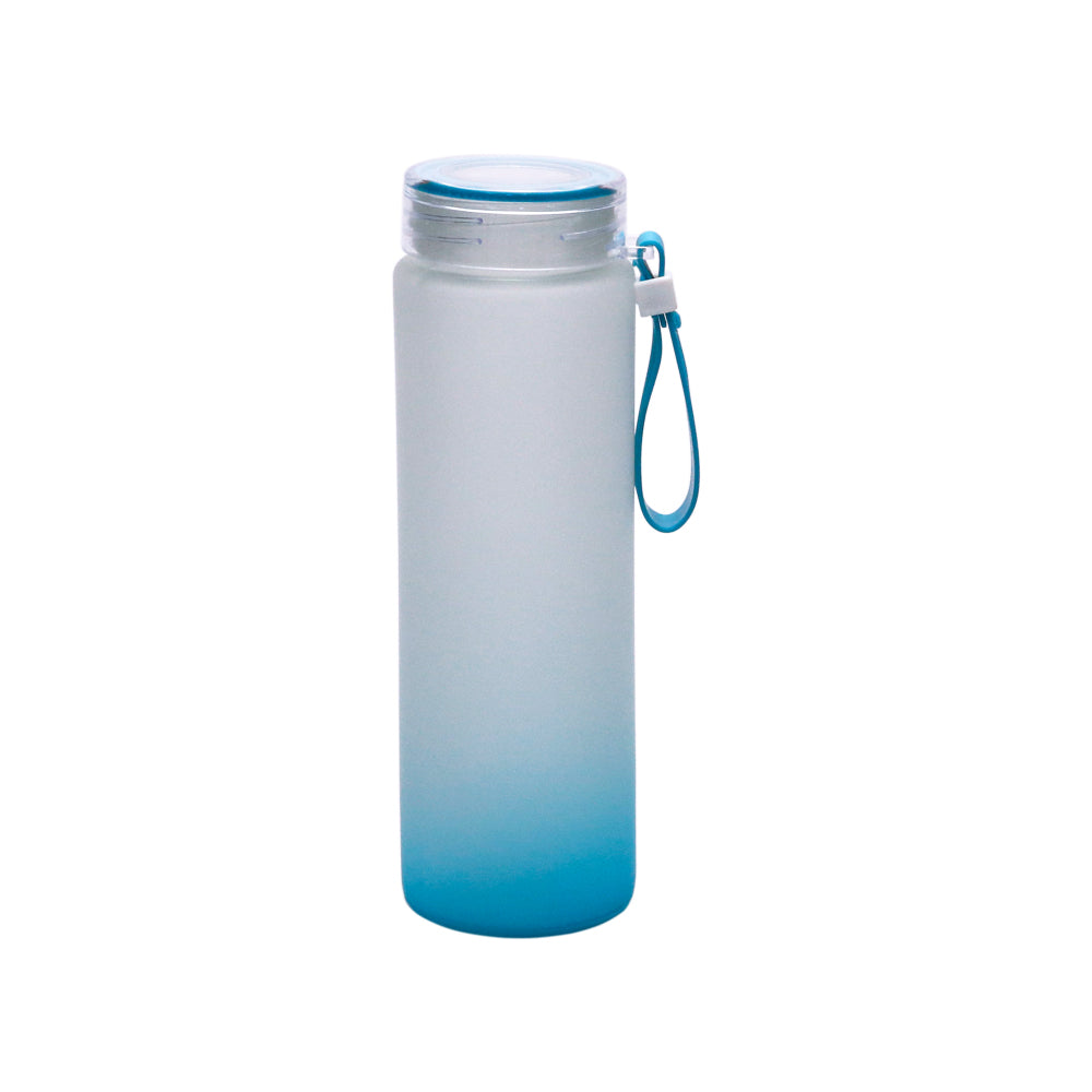 Garrafa de Vidro 450ml Degradê Verde Água com Tampa e Alça para Sublimação