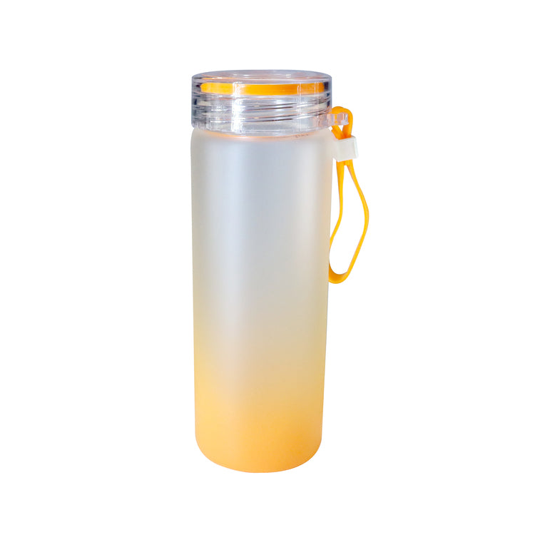 Garrafa de Vidro 600ml Degradê Laranja com Tampa de Alça para Sublimação