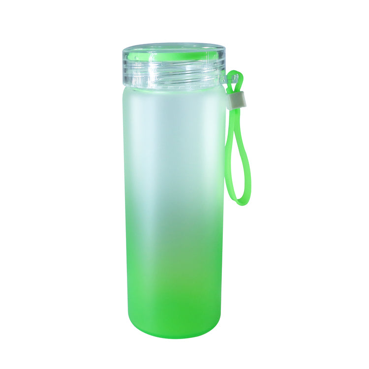 Garrafa de Vidro 600ml Degradê Verde com Tampa de Alça para Sublimação