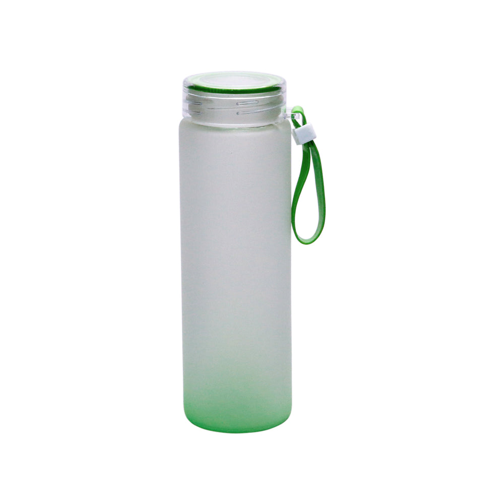 Garrafa de Vidro 450ml Degradê Verde com Tampa e Alça para Sublimação