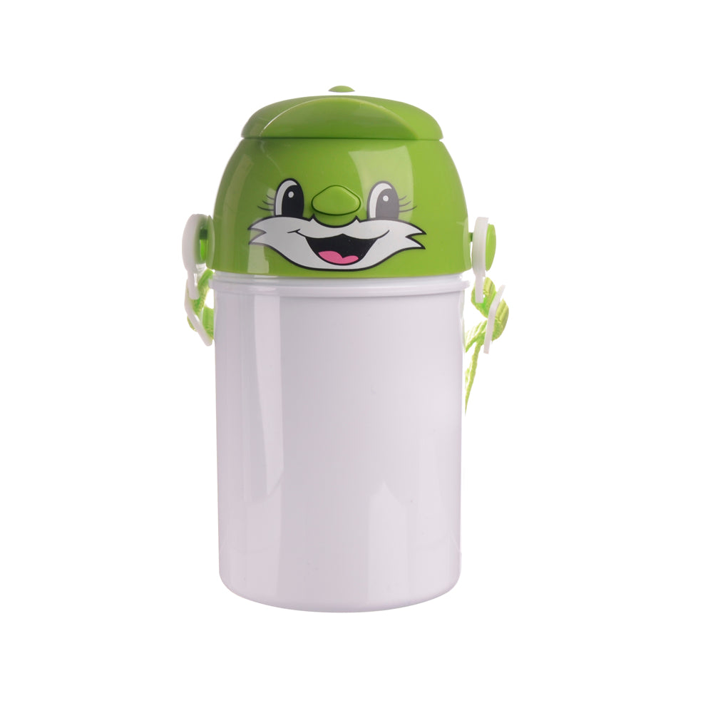 Garrafa Plástica Infantil Verde 400ml com Tampa Rostinho para Sublimação
