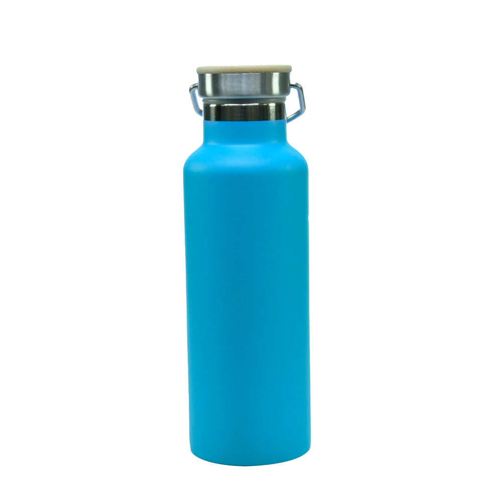 Garrafa Térmica de Inox 500ml Azul Claro com Tampa de Bambu para Sublimação