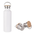Garrafa Térmica Inox 600ml Branca com Tampa de Bambu para Sublimação