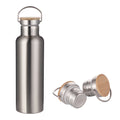 Garrafa Térmica Inox 600ml Prata com Tampa de Bambu para Sublimação