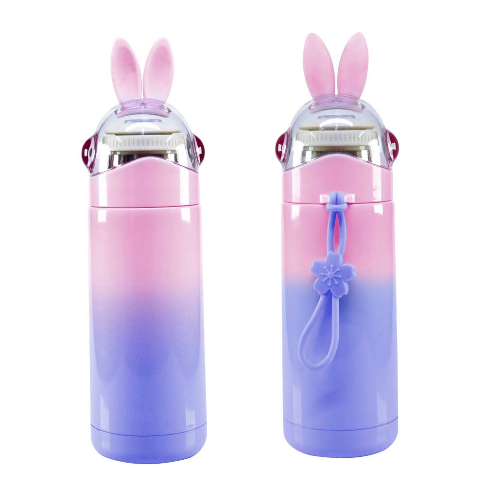 Garrafa Térmica Inox 350ml Roxo e Rosa com Estampa Coelhinho para Sublimação