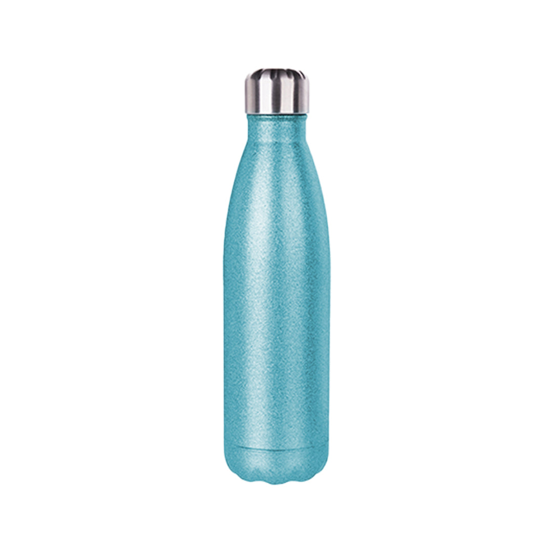 Garrafa Térmica de Inox 500ml Glitter Azul Claro com Cola para Sublimação