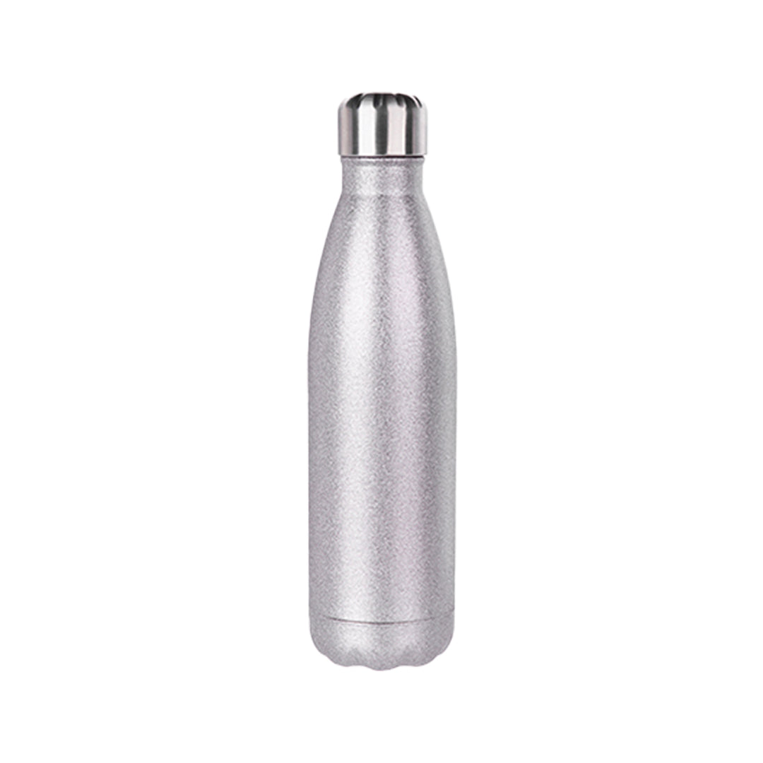 Garrafa Térmica Inox 500ml Glitter Prata com Cola para Sublimação
