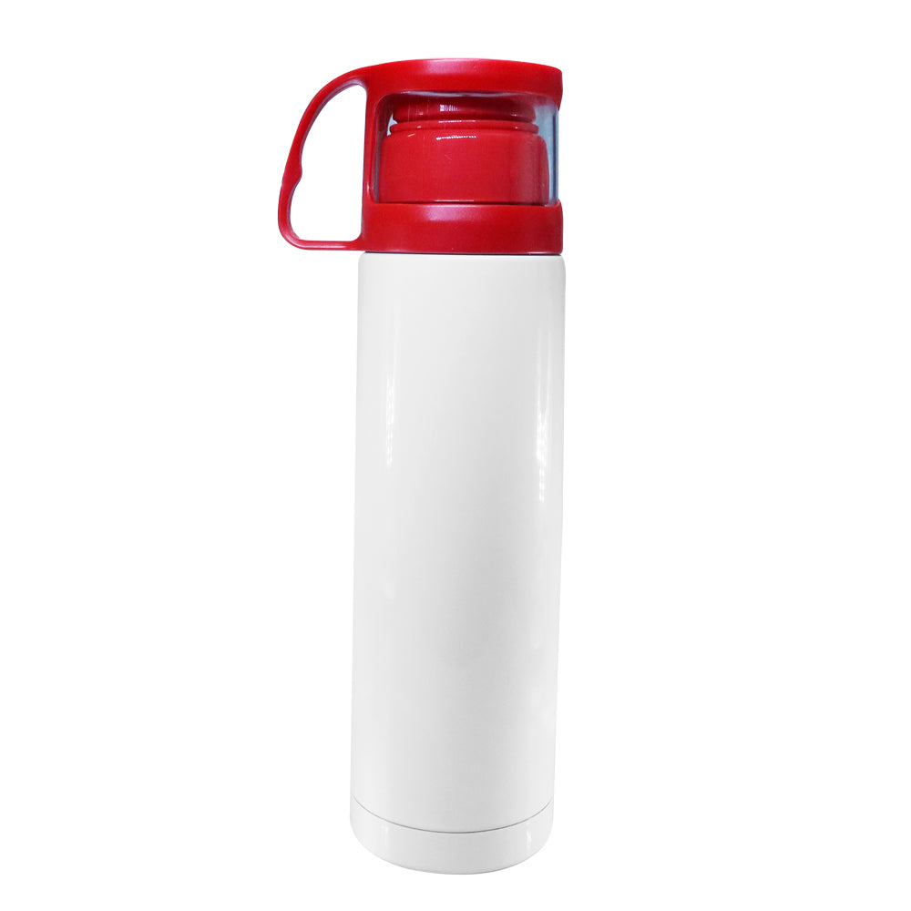 Garrafa Térmica de Inox 500ml Branca com Tampa Vermelha para Sublimação LiVE
