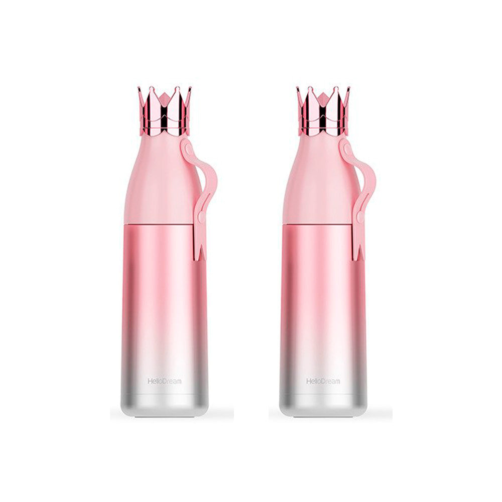 Garrafa Térmica de Inox 350ml Rosa com Tampa de Coroa para Sublimação