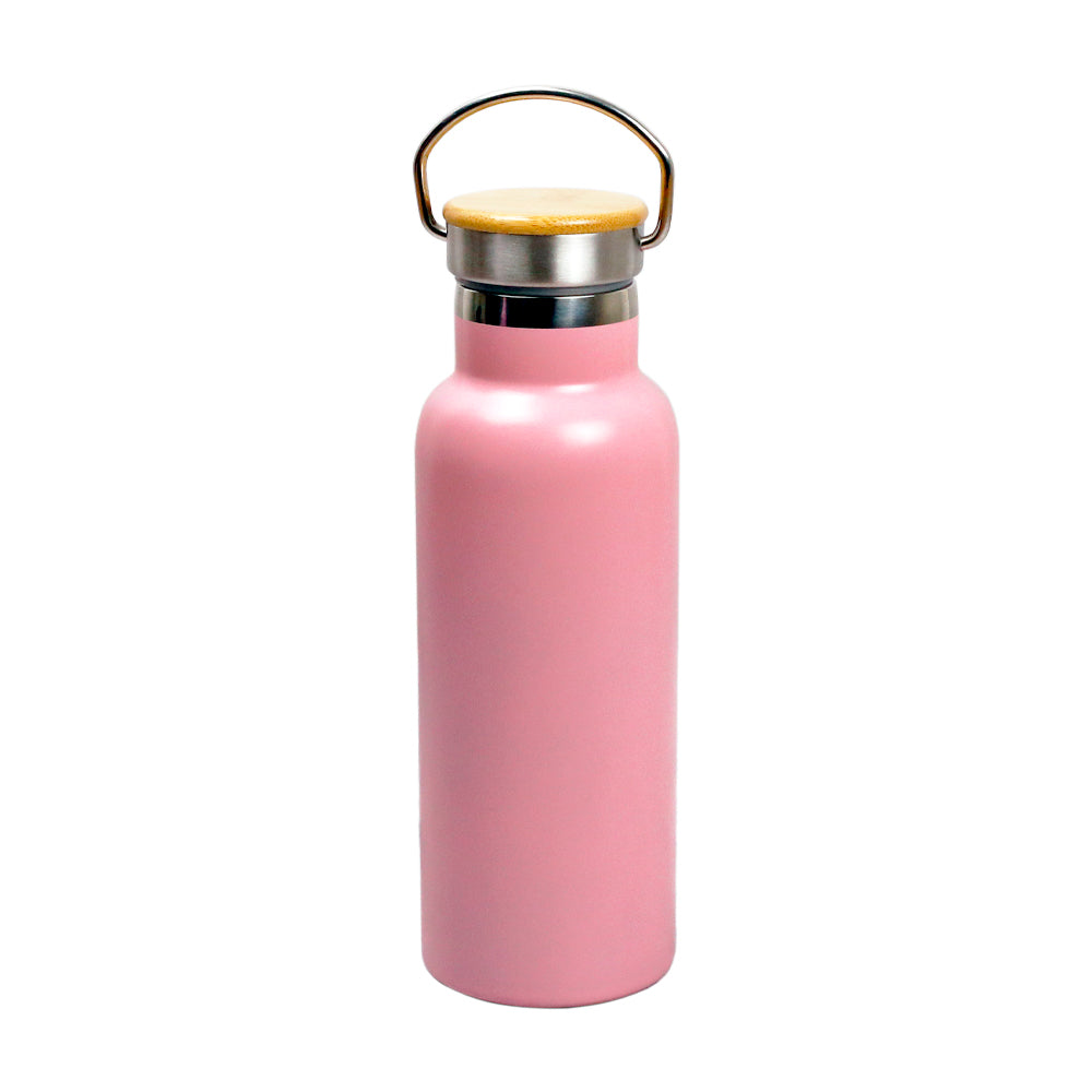Garrafa Térmica Inox 500ml Rosa Claro com Tampa de Bambu para Sublimação