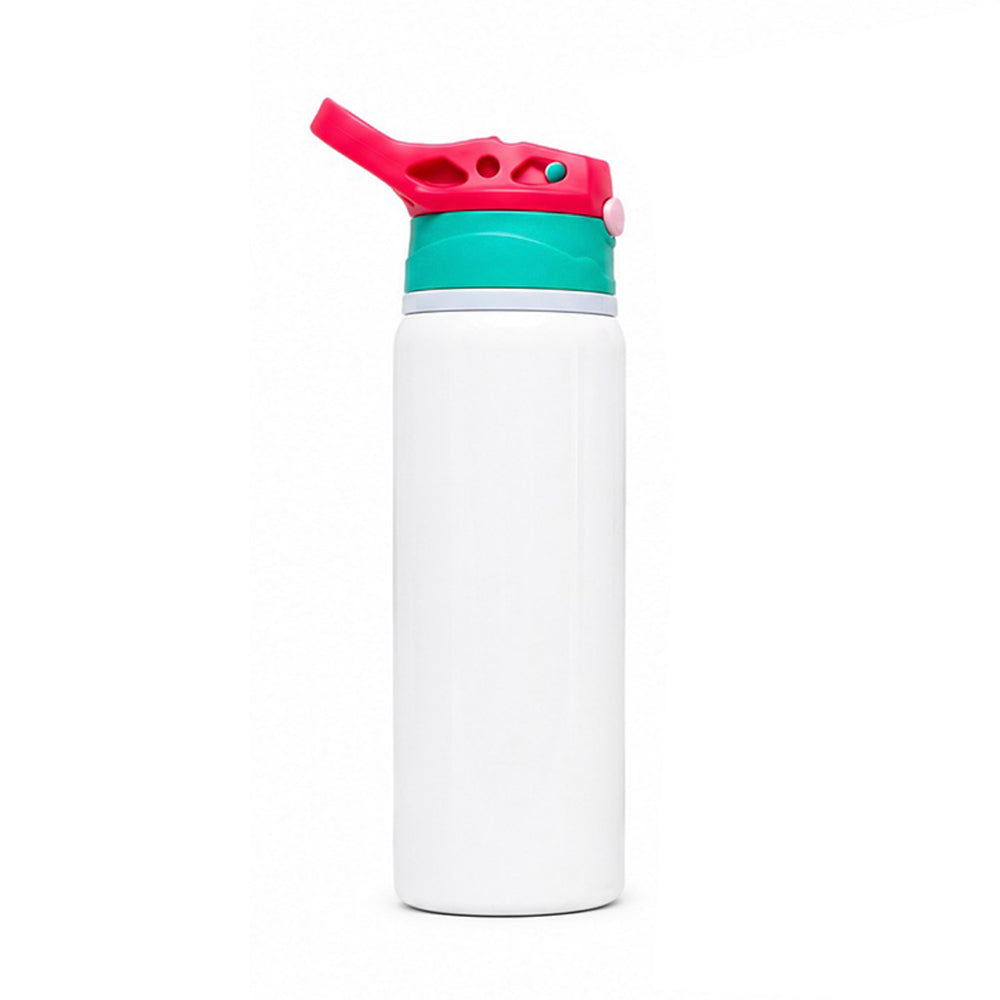 Garrafa Alumínio Sport Pop 600ml Branca com Tampa Verde e Vermelha
