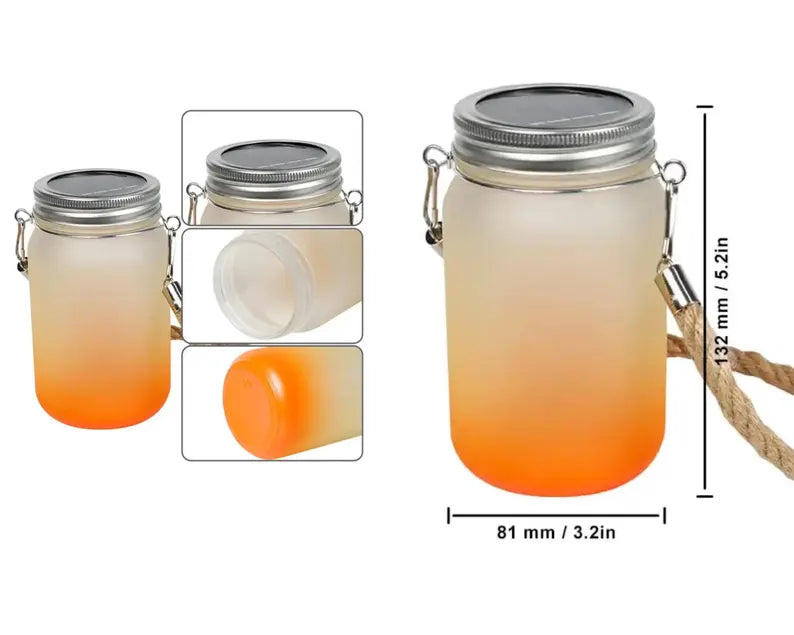 Jarra de Vidro 450ml Degradê Laranja com Corda para Sublimação